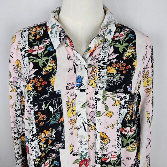 KC Khakis & Co Button-Up Tunic Dress Medium Floral Stripe Cottagecore - Picture 5 of 11